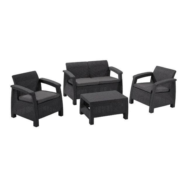 Комплект мебели Allibert Corfu Set (диван, 2 кресла, стол), капучино